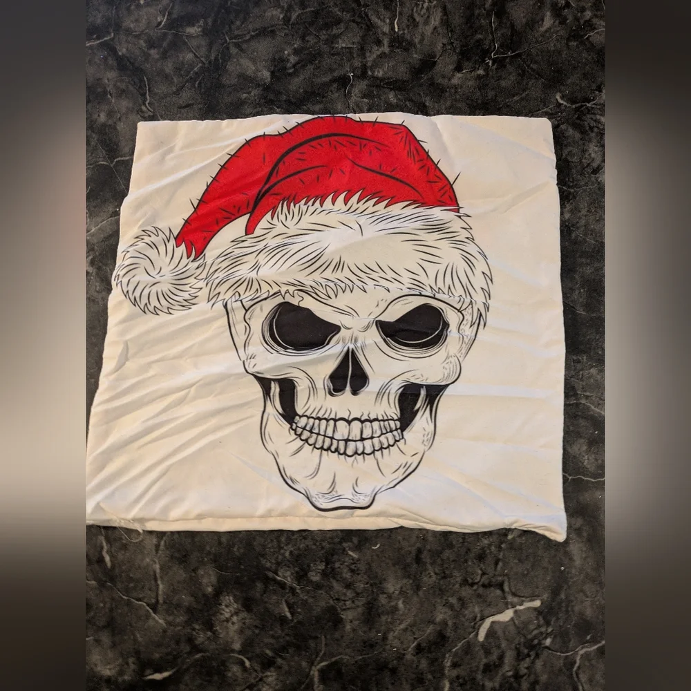 Santa Skull Graphic Pillow Cover